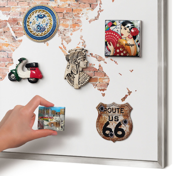 Pizarra magnética para souvenirs de viajes con marco plateado Mapa de ladrillos