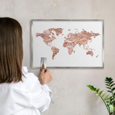 Pizarra magnética para souvenirs de viajes con marco plateado Mapa de ladrillos