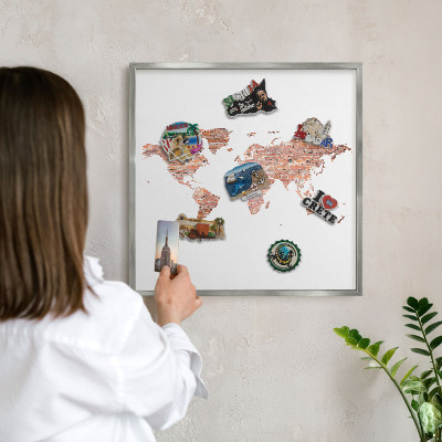 Pizarra magnética para souvenirs de viajes con marco plateado Mapa de ladrillos
