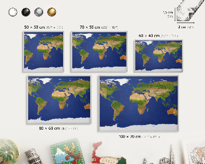 Pizarra magnética para souvenirs de viajes con marco plateado Cartografiando el mundo