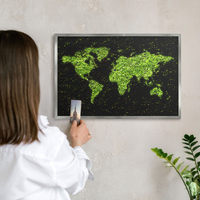 Pizarra para imanes de viajes en color plata Mapa verde