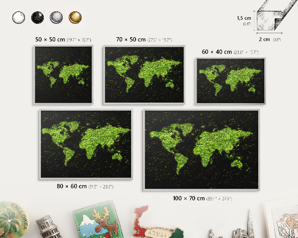Pizarra para imanes de viajes en color plata Mapa verde