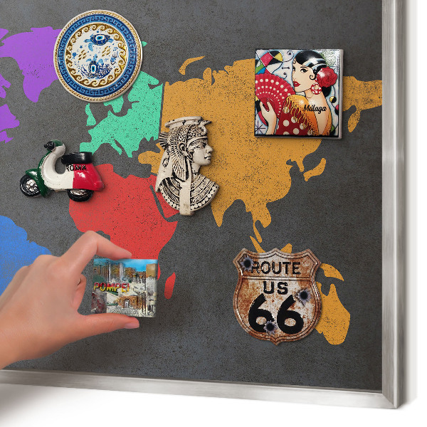 Pizarra magnética para souvenirs de viajes con marco plateado Mapa de colores