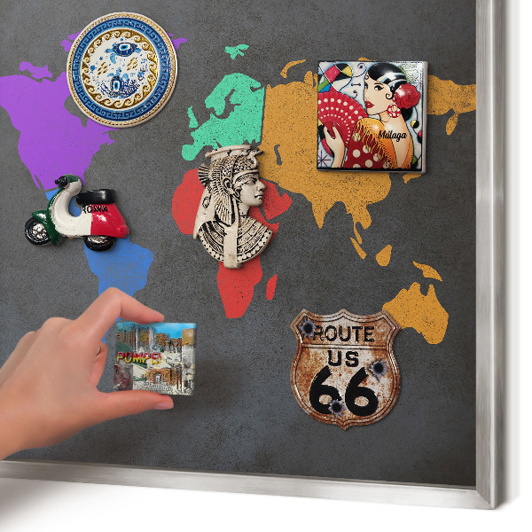 Pizarra magnética para souvenirs de viajes con marco plateado Mapa de colores
