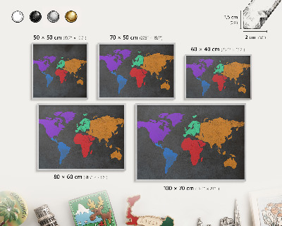 Pizarra magnética para souvenirs de viajes con marco plateado Mapa de colores
