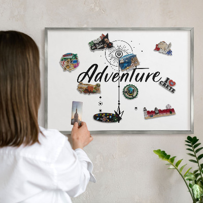 Pizarra para imanes de viajes en color plata Tema de aventuras