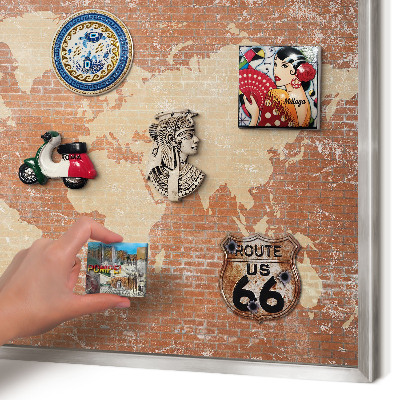 Pizarra magnética para souvenirs de viajes con marco plateado Mapa de ladrillos