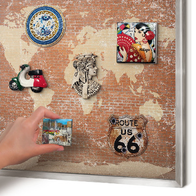 Pizarra magnética para souvenirs de viajes con marco plateado Mapa de ladrillos
