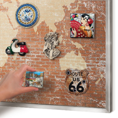 Pizarra magnética para souvenirs de viajes con marco plateado Mapa de ladrillos