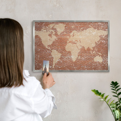Pizarra magnética para souvenirs de viajes con marco plateado Mapa de ladrillos