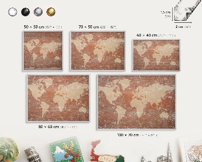 Pizarra magnética para souvenirs de viajes con marco plateado Mapa de ladrillos