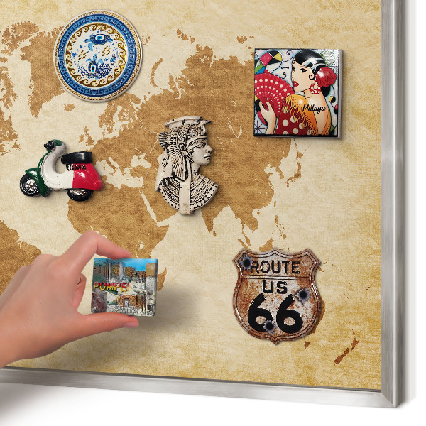 Pizarra magnética para souvenirs de viajes con marco plateado Mapa antiguo