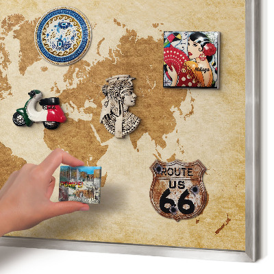 Pizarra magnética para souvenirs de viajes con marco plateado Mapa antiguo