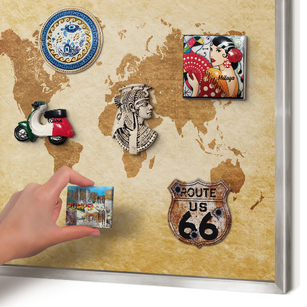 Pizarra magnética para souvenirs de viajes con marco plateado Mapa antiguo