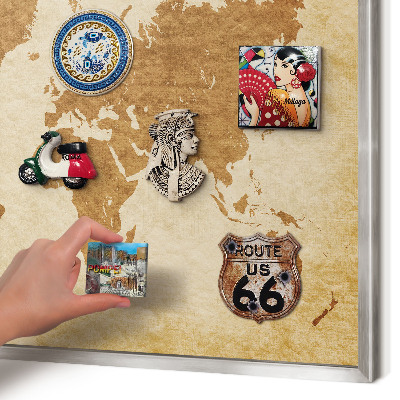 Pizarra magnética para souvenirs de viajes con marco plateado Mapa antiguo