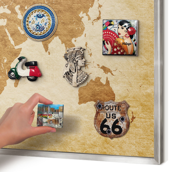 Pizarra magnética para souvenirs de viajes con marco plateado Mapa antiguo