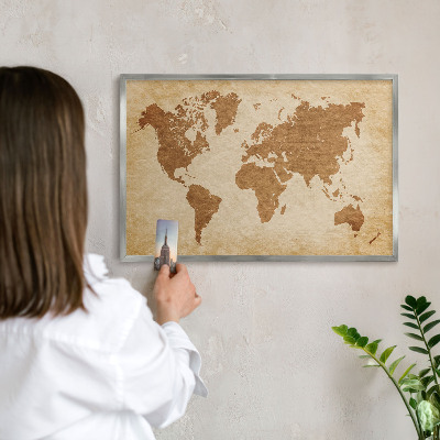 Pizarra magnética para souvenirs de viajes con marco plateado Mapa antiguo