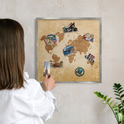Pizarra magnética para souvenirs de viajes con marco plateado Mapa antiguo