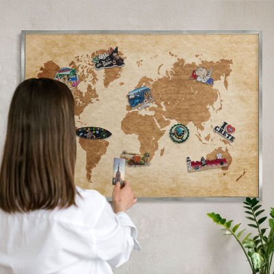 Pizarra magnética para souvenirs de viajes con marco plateado Mapa antiguo