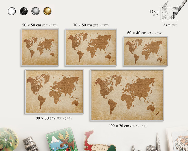 Pizarra magnética para souvenirs de viajes con marco plateado Mapa antiguo