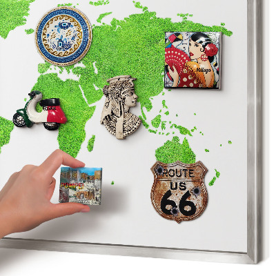 Pizarra para imanes de viajes en color plata Mapa verde
