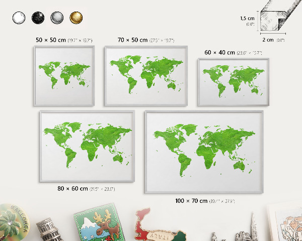 Pizarra para imanes de viajes en color plata Mapa verde