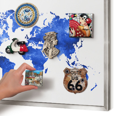 Pizarra magnética para souvenirs de viajes con marco plateado Mapa del mundo