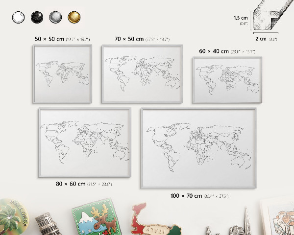 Pizarra para imanes de viajes en color plata Mapa de curvas de nivel