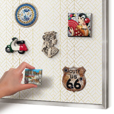 Pizarra magnética para souvenirs de viajes con marco plateado Geometría de las hojas