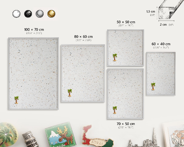 Pizarra magnética para souvenirs de viajes con marco plateado Patrón de terrazo
