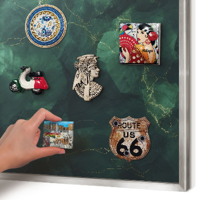 Pizarra magnética para souvenirs de viajes con marco plateado Profundidad verde