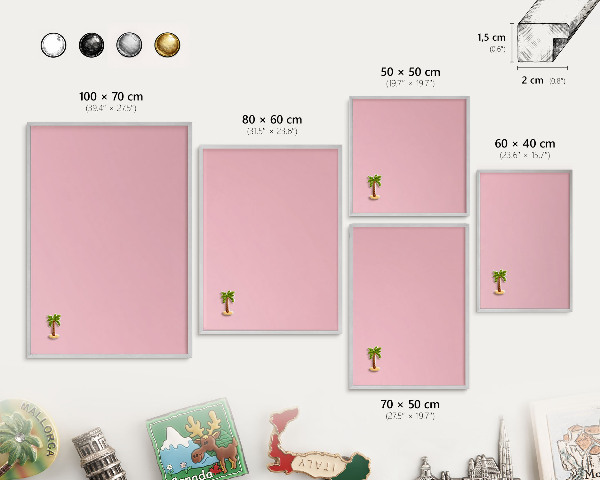Pizarra para imanes de viajes en color plata Rosa claro
