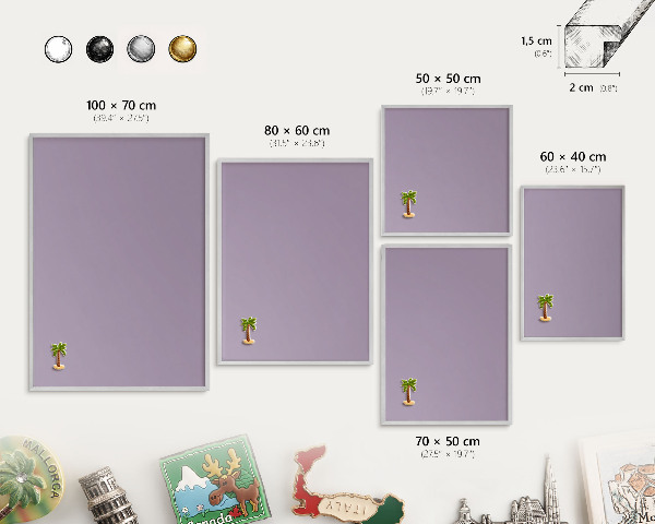 Pizarra para imanes de viajes en color plata Morado lila