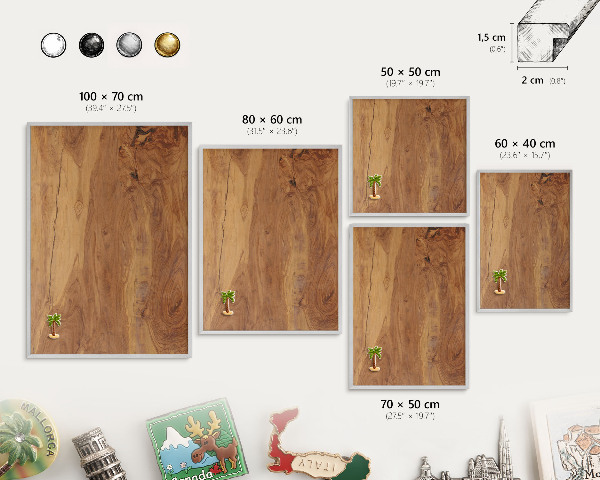 Pizarra para imanes de viajes en color plata Madera natural