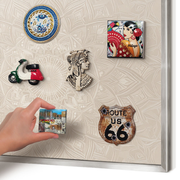 Pizarra magnética para souvenirs de viajes con marco plateado Mandala decorativo