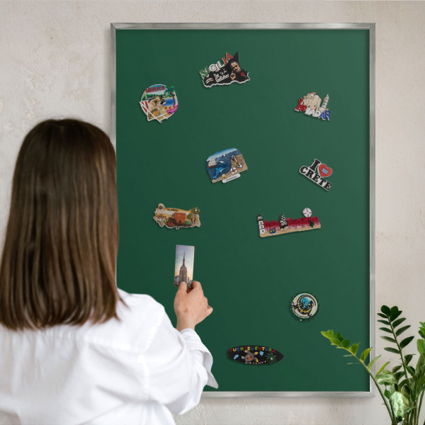 Pizarra para imanes de viajes en color plata Verde botella