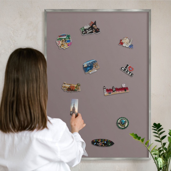 Pizarra magnética para souvenirs de viajes con marco plateado Marrón ceniza