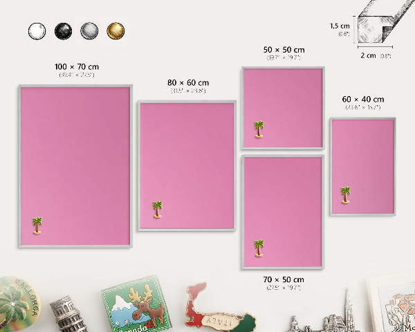Pizarra para imanes de viajes en color plata Rosa frío