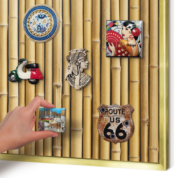 Tablero para imanes decorativo con marco dorado Patrón de bambú