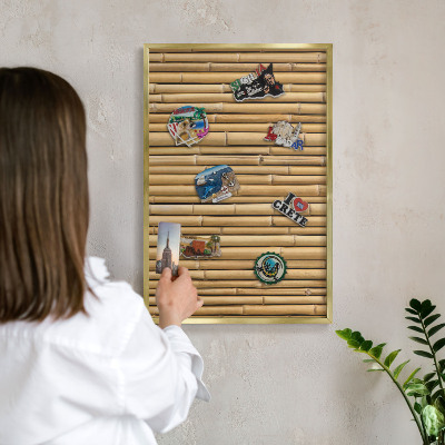 Tablero para imanes decorativo con marco dorado Patrón de bambú