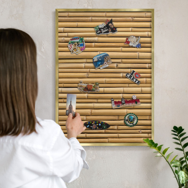 Tablero para imanes decorativo con marco dorado Patrón de bambú