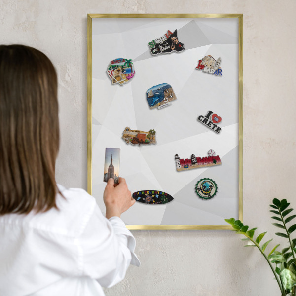 Tablero para imanes decorativo con marco dorado Geometría blanca
