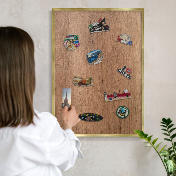 Pizarra magnética de pared en color oro Textura de madera