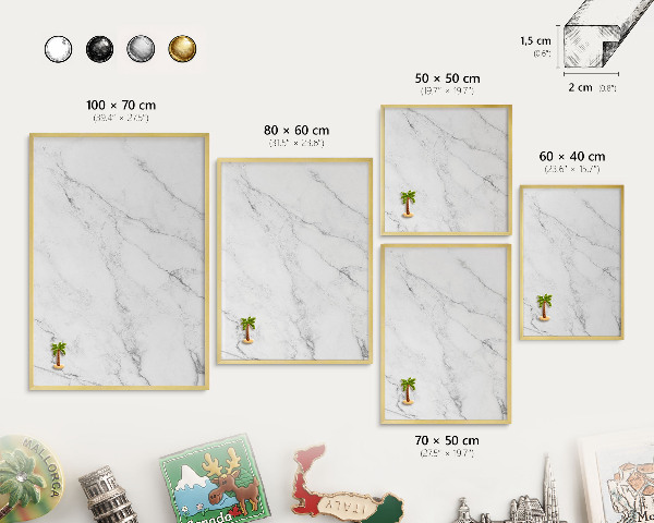 Tablero para imanes decorativo con marco dorado Patrón de mármol