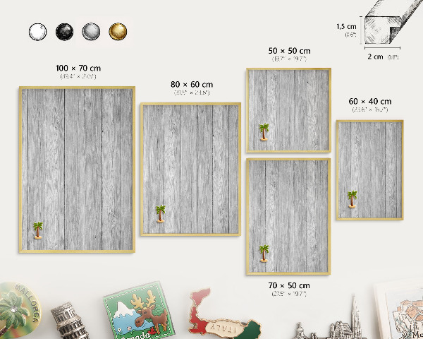 Tablero para imanes decorativo con marco dorado Textura de madera