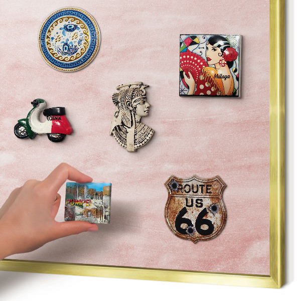 Tablero para imanes decorativo con marco dorado Textura rosa