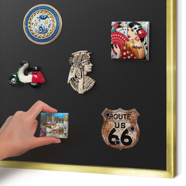 Tablero para imanes decorativo con marco dorado Negro