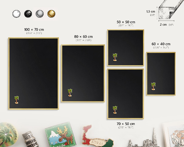 Tablero para imanes decorativo con marco dorado Negro