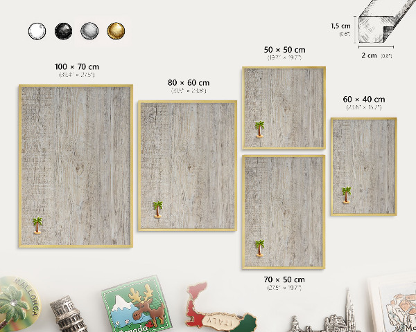 Tablero para imanes decorativo con marco dorado Textura de madera