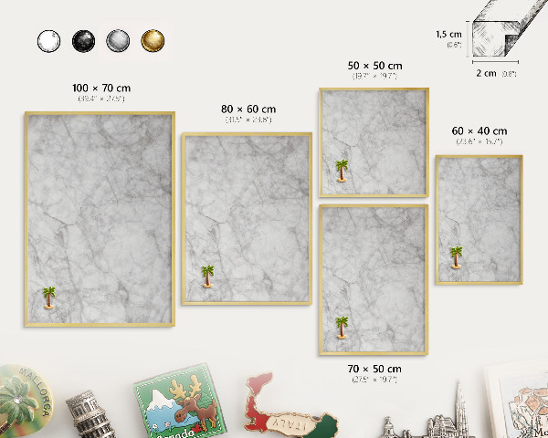 Tablero para imanes decorativo con marco dorado Mármol gris